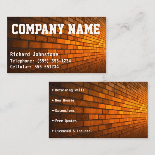 Bricklayer of Mason's builders Visitekaartje (Voorkant / Achterkant)