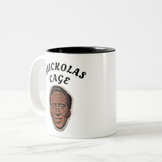 Brickolas Cage - Nick Cage Funny Design Tweekleurige Koffiemok (Voorkant links)