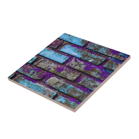 Bricks Blue en Paars getextureerd Tegeltje (Zijkant)