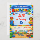 Bricks Colorful Boy Birthday Party Invitation Kaart (Voorkant)