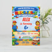 Bricks Colorful Boy Birthday Party Invitation Kaart (Staand voorkant)
