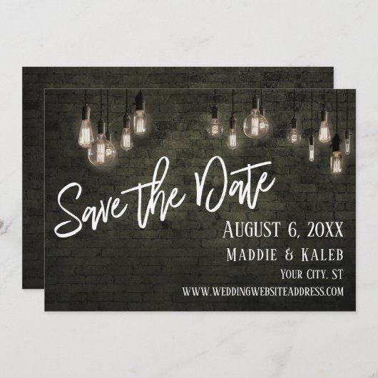 Bricks en Edison Lights Bewaar de datum w / Detail Save The Date (Voorkant / Achterkant)