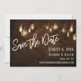 Bricks en Edison Lights Bewaar de datum w / Detail Save The Date