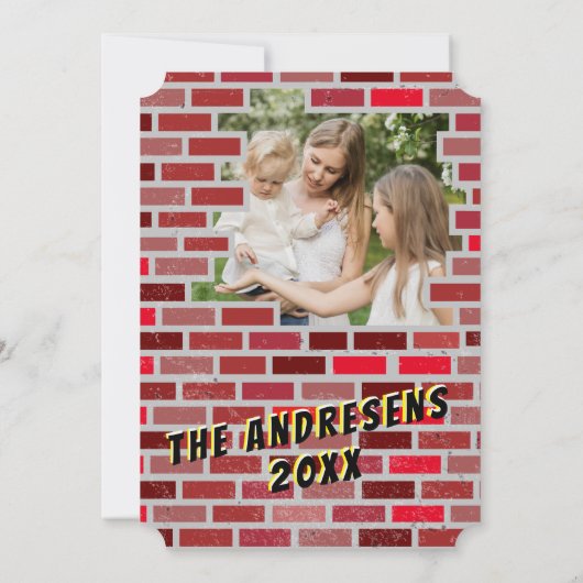 Bricks Masonry Stone Worker blokkeert kerstfoto Kaart (Achterkant)