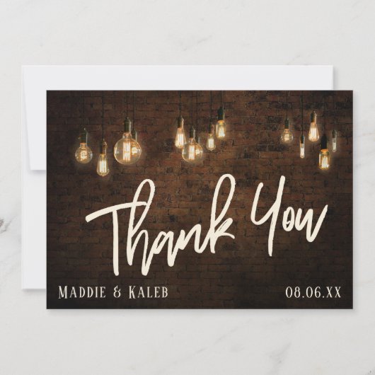 Bricks met  Edison-lampjes, industriële Vibe Bedankkaart (Voorkant)