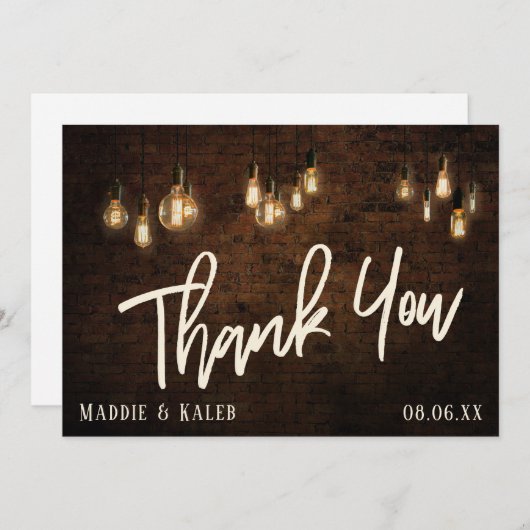 Bricks met Edison-lampjes, industriële Vibe Bedankkaart (Voorkant / Achterkant)