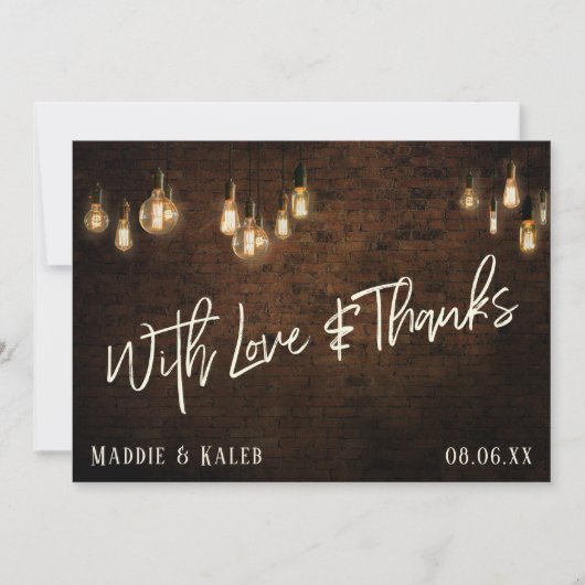 Bricks met  Edisonverlichting met liefde en Bedank Bedankkaart (Voorkant)