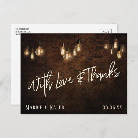 Bricks met  Edisonverlichting met liefde en Bedank Briefkaart (Voorkant / Achterkant)