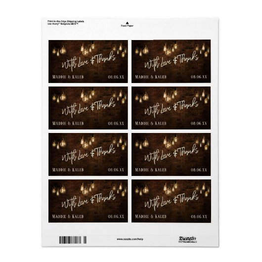 Bricks met  Edisonverlichting met liefde en Bedank Etiket (Full Sheet)