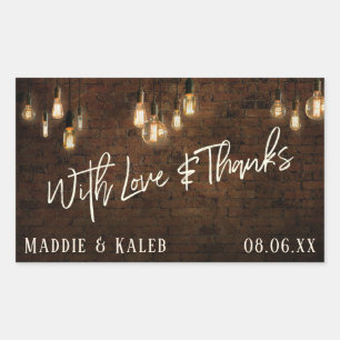 Bricks met  Edisonverlichting met liefde en Bedank Rechthoekige Sticker