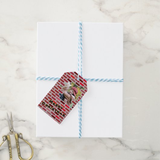 Bricks met kerstfoto's cadeaulabel (Met Touw)