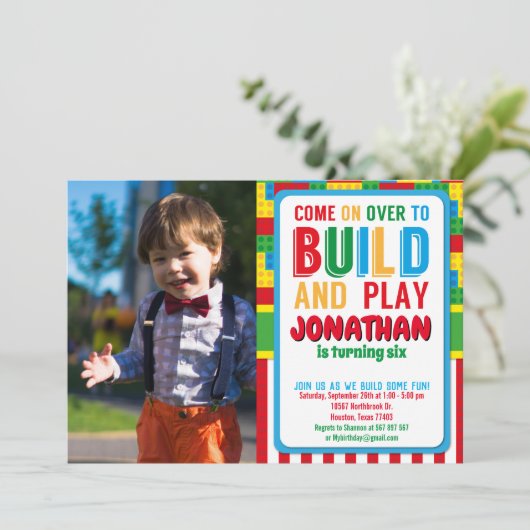 Bricks Party bouwsteen Birthday Kaart (Staand voorkant)