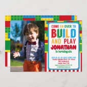 Bricks Party bouwsteen Birthday Kaart (Voorkant / Achterkant)