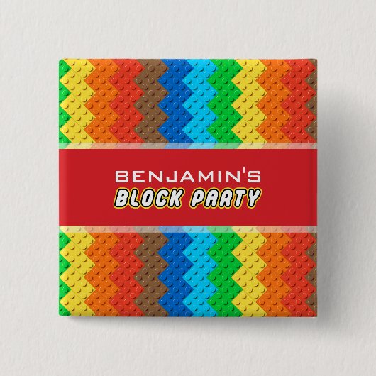 Bricks Speelgoed Building Construction Birthday Pa Vierkante Button 5,1 Cm (Voorkant)