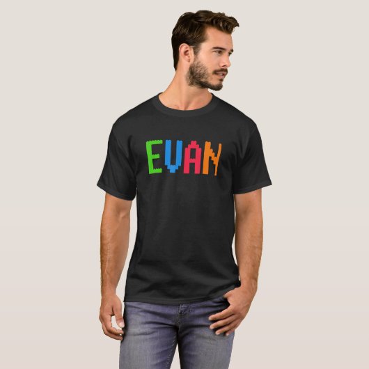 Bricks Theme Evan Boys Name Custom Preschool Block T-shirt (Voorkant volledig)