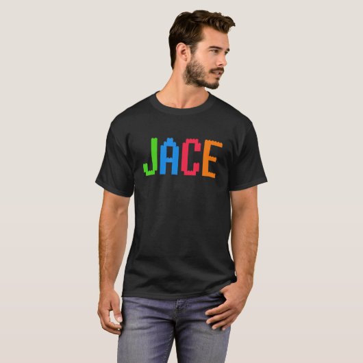 Bricks Theme Jace Boy Name Custom Preschool Blokke T-shirt (Voorkant volledig)