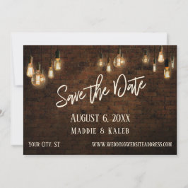 Bricks w / Edison Lights Bewaar de datum en detail Save The Date