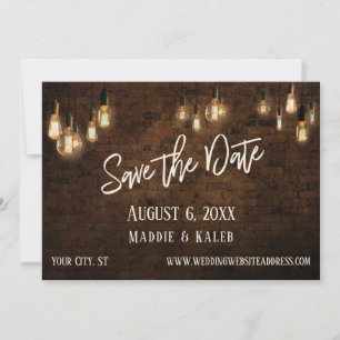 Bricks w / Edison Lights Bewaar de datum en detail Save The Date