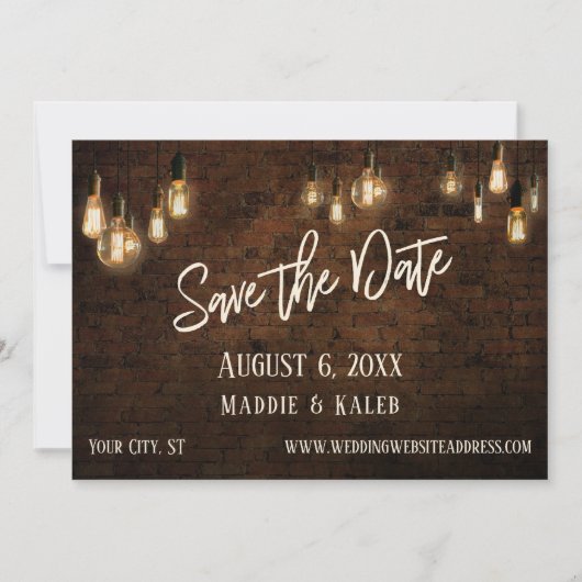 Bricks w / Edison Lights Bewaar de datum en detail Save The Date (Voorkant)