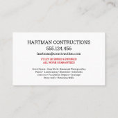 Bricks Wandbouw Carpenter Aannemer logo Visitekaartje (Achterkant)