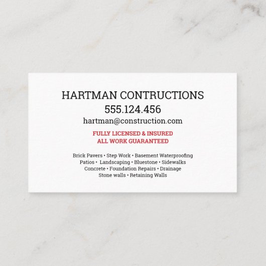 Bricks Wandbouw Carpenter Aannemer logo Visitekaartje (Achterkant)