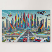 Bricktopia: futuristisch stadsbeeld legpuzzel (Horizontaal)