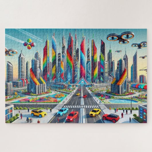 Bricktopia: futuristisch stadsbeeld legpuzzel (Horizontaal)