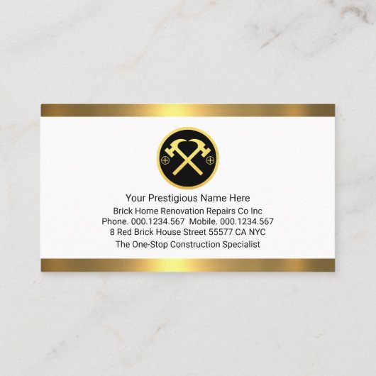 Brickwork Masonry In Gold Border Visitekaartje (Achterkant)