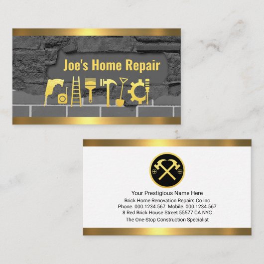 Brickwork Masonry In Gold Border Visitekaartje (Voorkant / Achterkant)