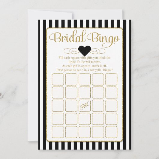Bridal Bingo Black Gold Vrijgezellenfeest Game Kaa Kaart (Voorkant)