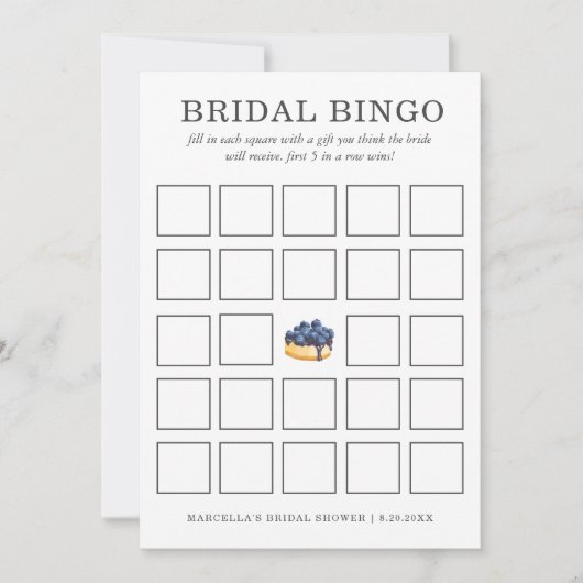 Bridal Bingo | Blauwbes Cheesecake Kaart (Voorkant)