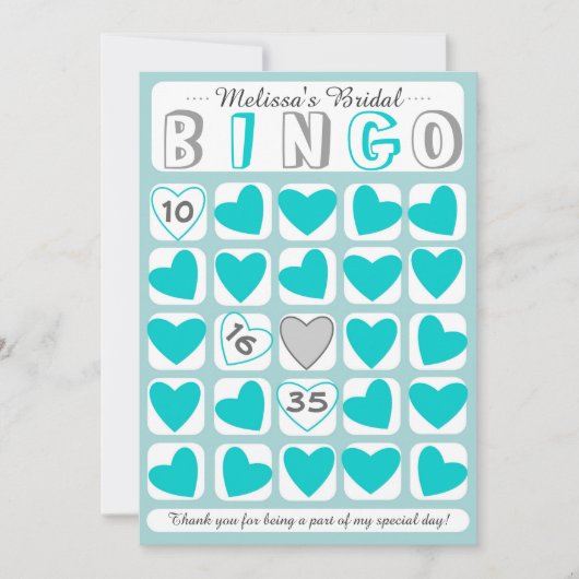 bridal bingo blauwgroen grijze kaart (Voorkant)