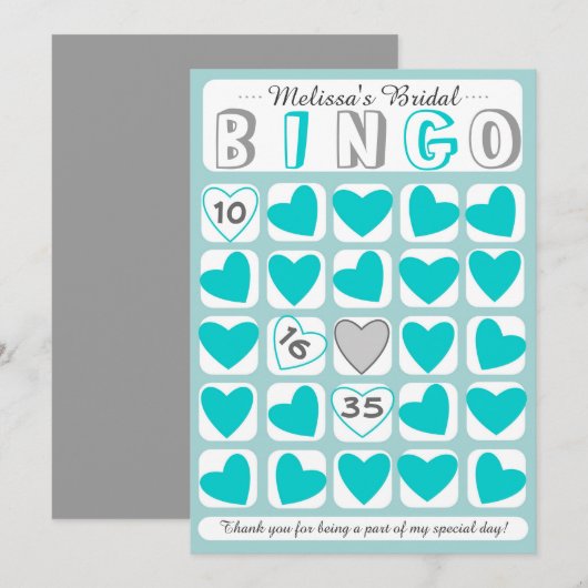 bridal bingo blauwgroen grijze kaart (Voorkant / Achterkant)