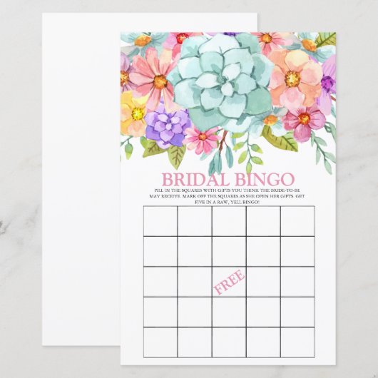 Bridal Bingo Colorful Floral Bridal Game (Voorkant / Achterkant)