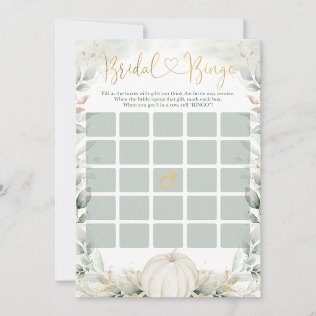 Bridal Bingo Game | Herfst Greenery Gold Pumpkin (Voorkant)