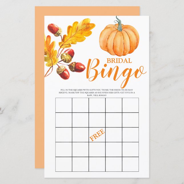 Bridal Bingo Herfst Pumpkin Bridal Game (Voorkant / Achterkant)