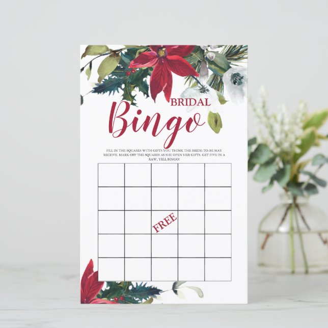 Bridal Bingo Kerstmis Poinsettia Bridal Game (Staand voorkant)