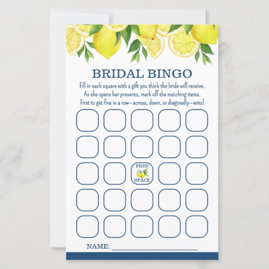 Bridal Bingo Lemon Bridal Shower Game (Voorkant)