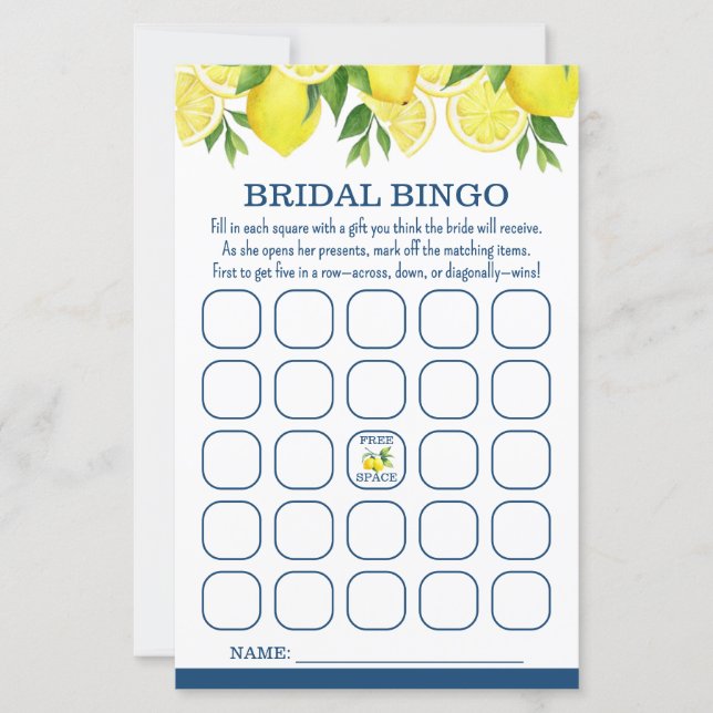 Bridal Bingo Lemon Bridal Shower Game (Voorkant)