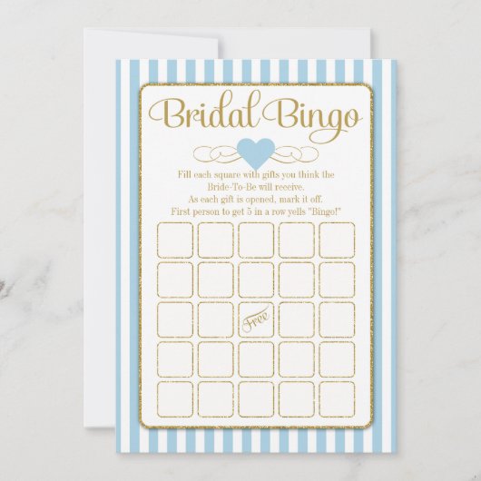 Bridal Bingo Light Blue Gold Vrijgezellenfeest Kaart (Voorkant)