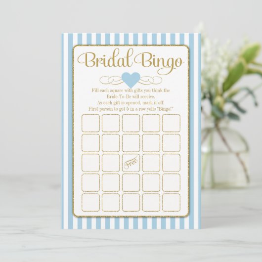 Bridal Bingo Light Blue Gold Vrijgezellenfeest Kaart (Staand voorkant)