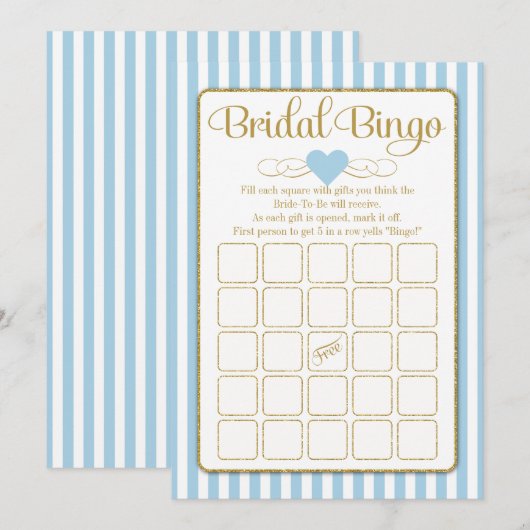 Bridal Bingo Light Blue Gold Vrijgezellenfeest Kaart (Voorkant / Achterkant)