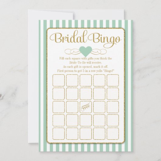 Bridal Bingo Mint Green Gold Vrijgezellenfeest Gam Kaart (Voorkant)