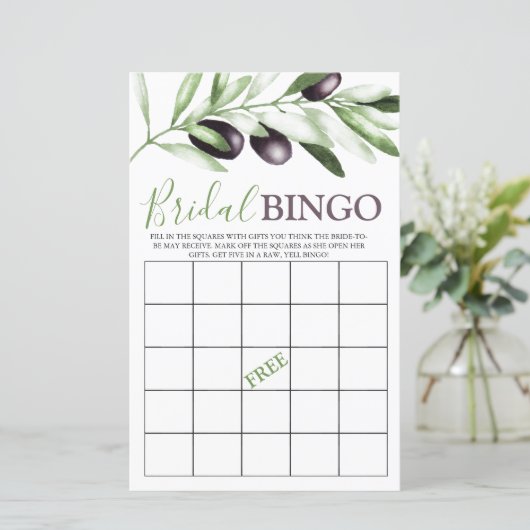 Bridal Bingo Olive Branch Vrijgezellenfeest (Staand voorkant)