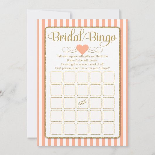 Bridal Bingo Peach Gold Vrijgezellenfeest Game Kaa Kaart (Voorkant)