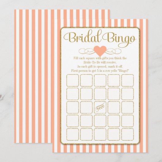 Bridal Bingo Peach Gold Vrijgezellenfeest Game Kaa Kaart (Voorkant / Achterkant)