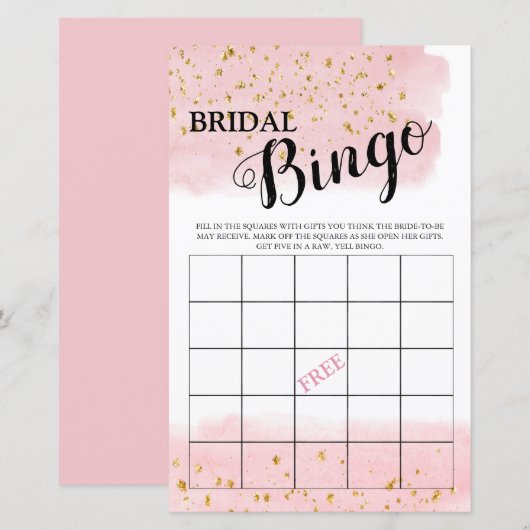 Bridal Bingo Pink Gold Bridal Game (Voorkant / Achterkant)