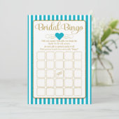 Bridal Bingo Turquoise Gold Vrijgezellenfeest Game Kaart (Staand voorkant)