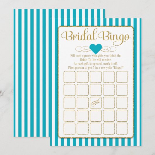 Bridal Bingo Turquoise Gold Vrijgezellenfeest Game Kaart (Voorkant / Achterkant)