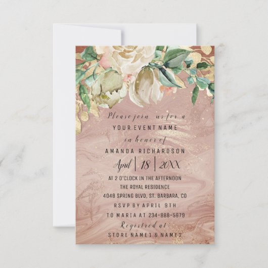 Bridal Birthday Flower Gold Mint Roos Marble Lijst Kaart (Voorkant)